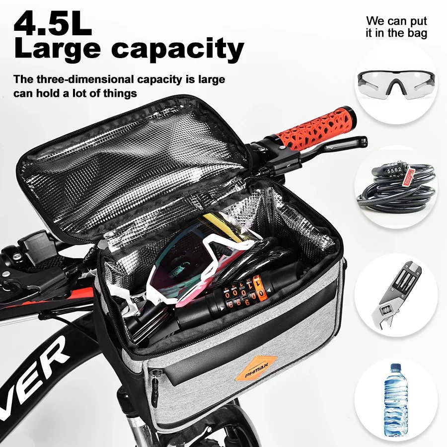 PHMAX Borsa anteriore per bici Borsa da manubrio portatile per bici da mountain bike Borsa portaoggetti MTB multitasca Borsa da bici impermeabile di grande capacità - immagine 4