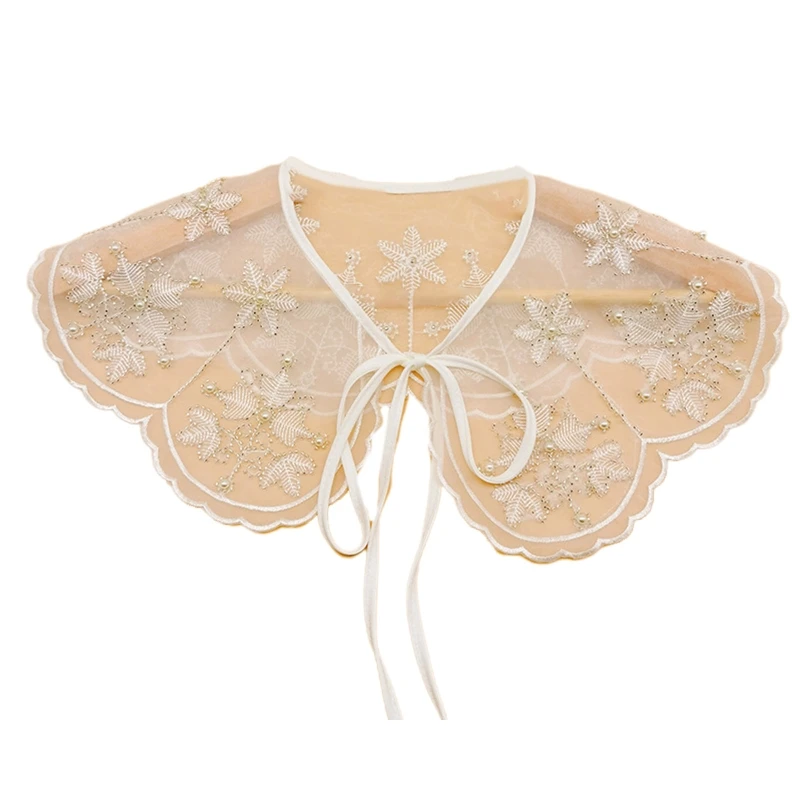 

Leaves Lace Organza False Collar Ladies Detachable Embroidered Beaded Shawl Wrap