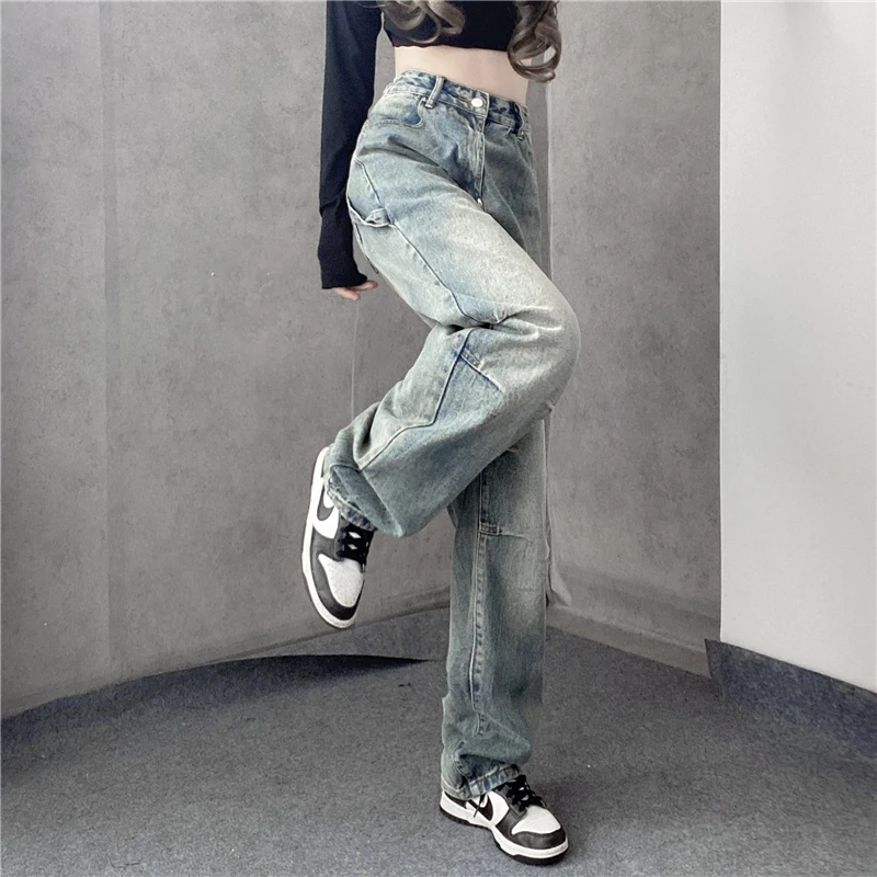 good american jeans CMETAY High Street Harajuku Washed Jeans Vintage Women Spring 2022 New Streetwear Y2k Hip Hop Oldschool Denim Straight Trousers high waisted jeans