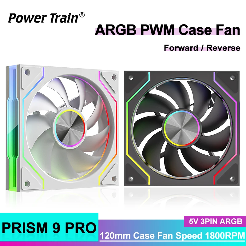Power Train PRISM 9 PRO 120mm ventilateur de boîtier ARGB ordinateur hôte boîte CPU ventilateur de refroidissement 12V grand Volume d'air ventilateur de châssis 4PIN 800-1800 tr/min
