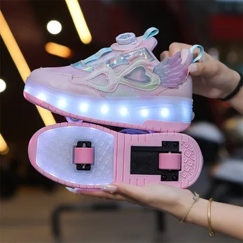Walking shoes Girls shoes will shine skates New outdoor running pulley fashion children's sneakers Breathable mesh shoes 1