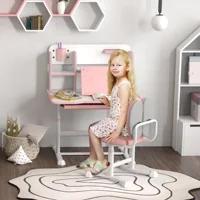 Aiyaplay Ensemble bureau et chaises pour enfants +3 ans, bureau pour enfants à hauteur réglable avec panneau inclinable, tiroir et étagères, dossier rembourré, pour livres, 80 x 55 x 107,5 cm, rose 2
