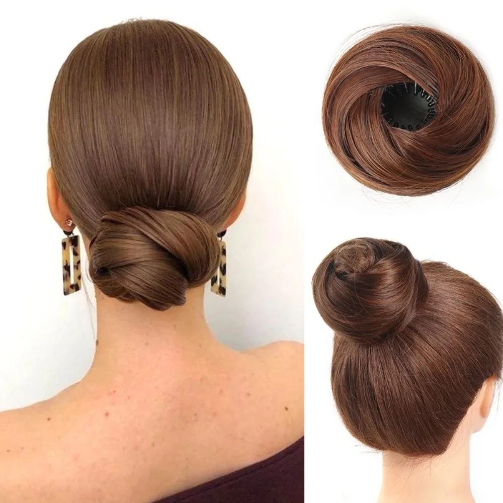 Fermaglio per capelli sintetico in panino per capelli Texture dritta Ciambella disordinata Updo Mini cerchio Clip elastiche Panino a forma di nido d'uccello - immagine 2