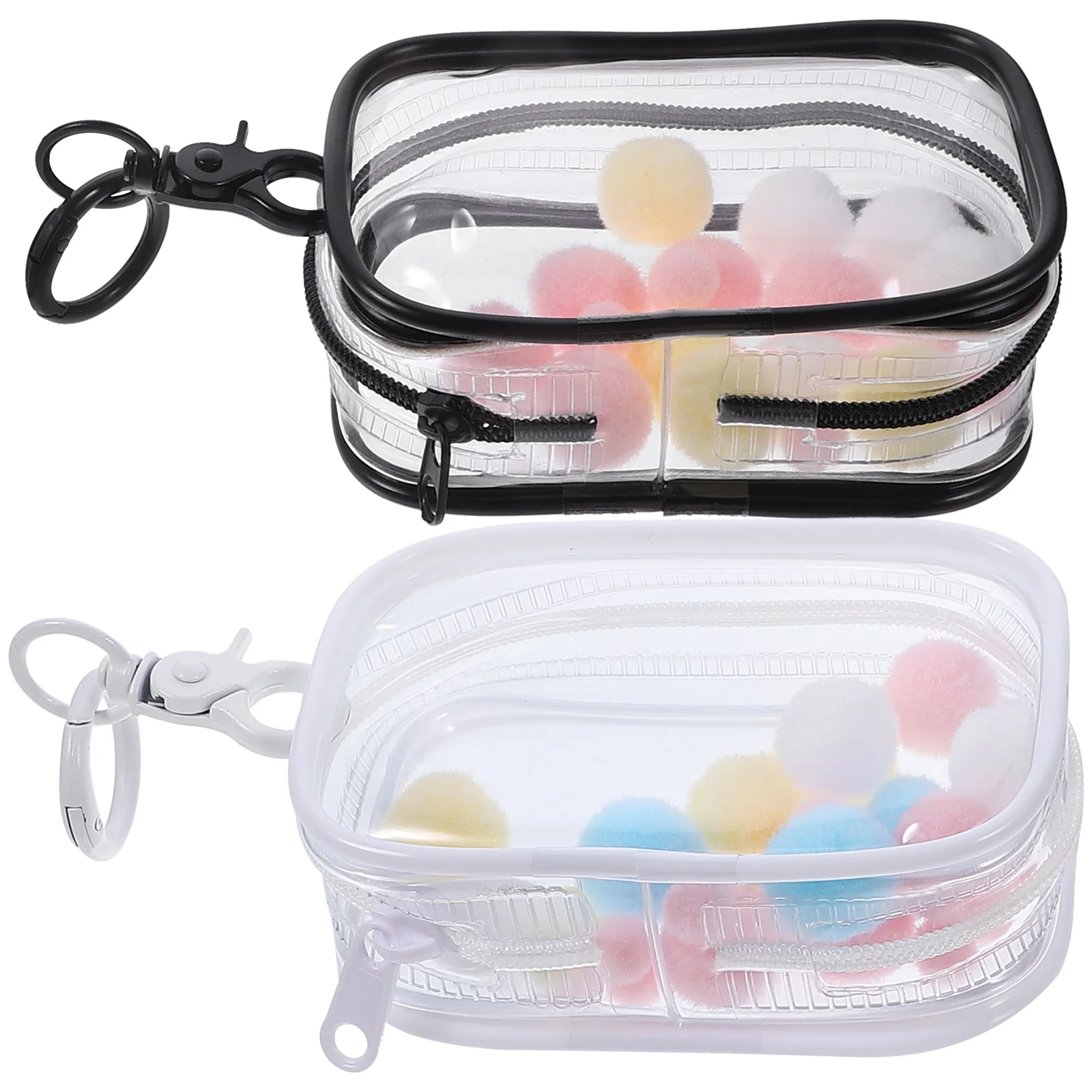 

Clear Figure Display Bag Keychain Pom Poms 2 Sets Portable Collectibles Display Case Mini Figures Dolls Dustproof