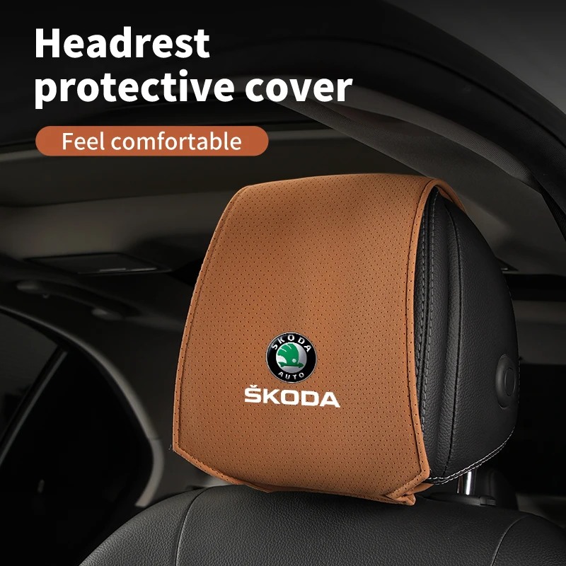 Skoda Superb Rapid Octavia Kodiaq Fabia 파생 Karoq Kamiq용 모피 머리 받침 베개 보호대 커버, 자동차 액세서리
