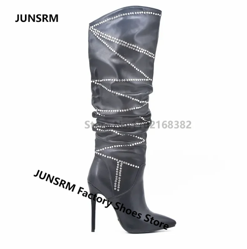 2022 Crystal Decorate Thigh High Boots Pointed Toe Roman Gladiator High Heel Boot Women Party Wedding Boots De Mujer