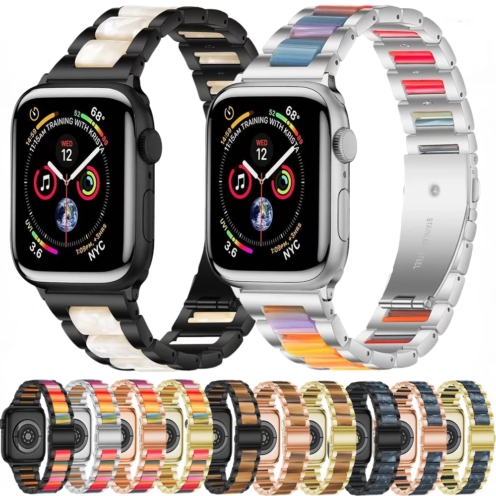 

Metal Resin Strap for Apple Watch 49mm 45mm 41mm 44 40mm 42 38mm Luxury Stainless Steel Bracelet for iWatch Ultra 8 7 6 5 4 3 SE