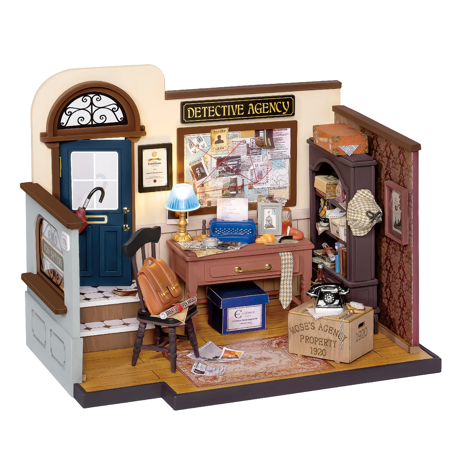 Robotime Rolife DIY Dollhouse Mystery Archives BureauKids Miniature Doll House Wooden Kit Toy - Mose's Detective Agency DG157 robotime rolife diy dollhouse mystery archives bureaukids miniature doll house wooden kit toy mose s detective agency dg157