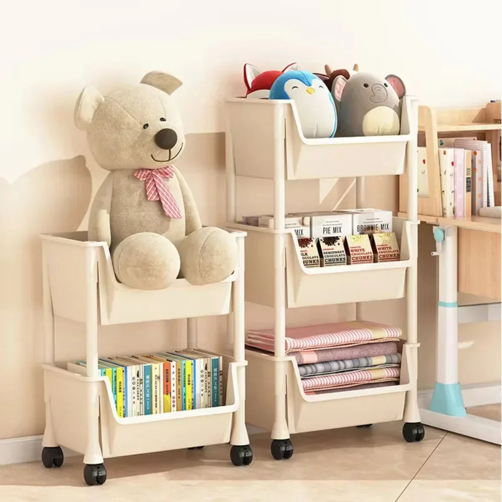 Multi-Tier Snacks Trolley Mobile Living Room Bookshelf with Wheels Bathroom Kitchen Narrow Slit Cabinet Plastic Cart Organizer