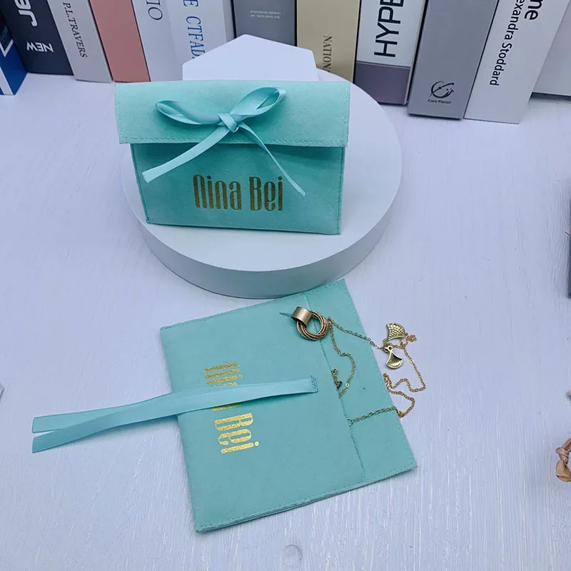 Double-sided suede bow model flap bag jewellery bag necklace earrings packaging bag cosmetic storage bag