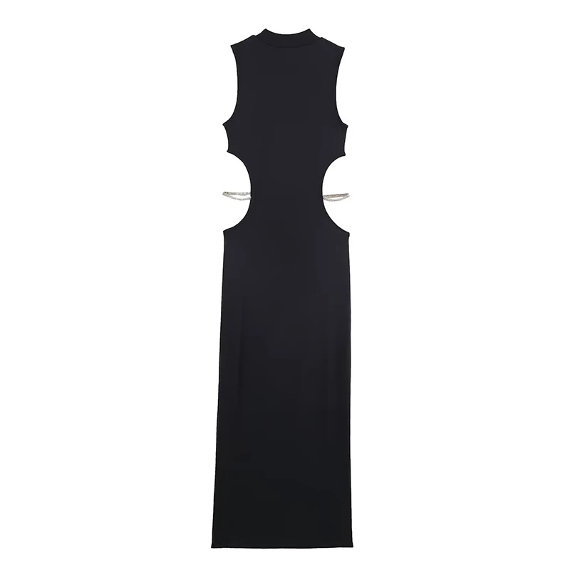 Women Cut Out Design Sexy Dress Jewelry Decoration Elegant Long Dresses for Women 2025 New Chic Slim Nightclub Party Dresses ﻿