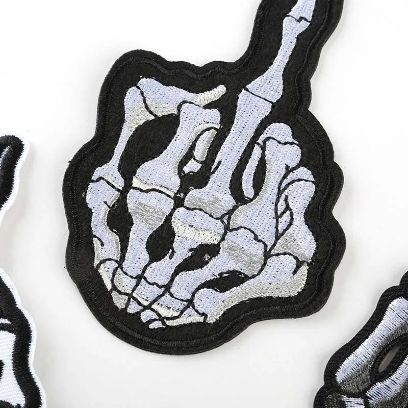 6 Stück/Schwarze Stoff-Applikationen, Punk-Patches zum Aufbügeln, Totenkopf-Geisterfinger-Stickerei, Aufbügel-Sticker für Kleidung, Jacken – Detail 12
