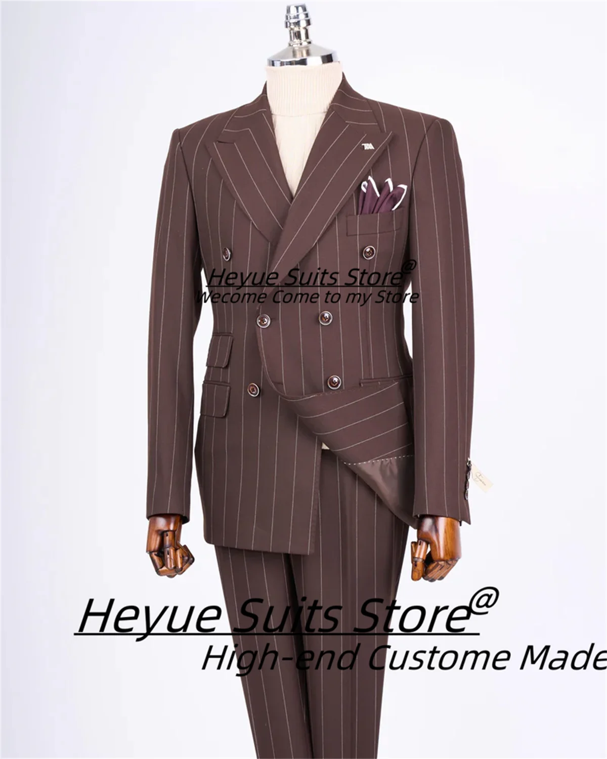 Business Wine red Stripe Men Suits Slim Fit Double Breasted Groom Prom  Tuxedos 2 Pieces Sets Classic Male Blazers Costume Homme 4