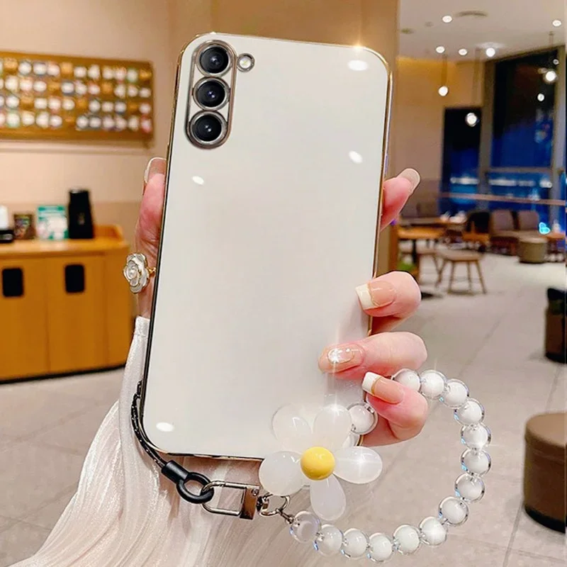 Coque pour Samsung Galaxy S25 S24FE S23 Plus Ultra A15 A25 A35 A55 A14 A24 A34 A13 A23 A33 A53 A73 A52 Housse de luxe avec dragonne à fleurs_voghion.com