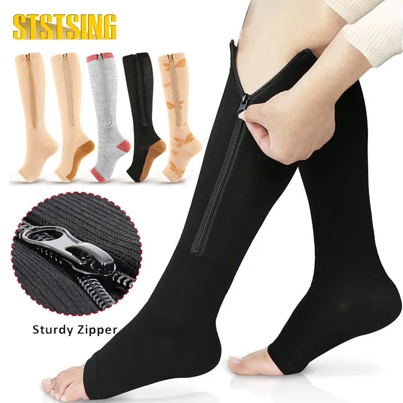 Compression Socks Zipper 15-20 mmHg Knee High Close Toe Support for Men Women Varicose Veins Edema thigh high socks leg compression sleeves