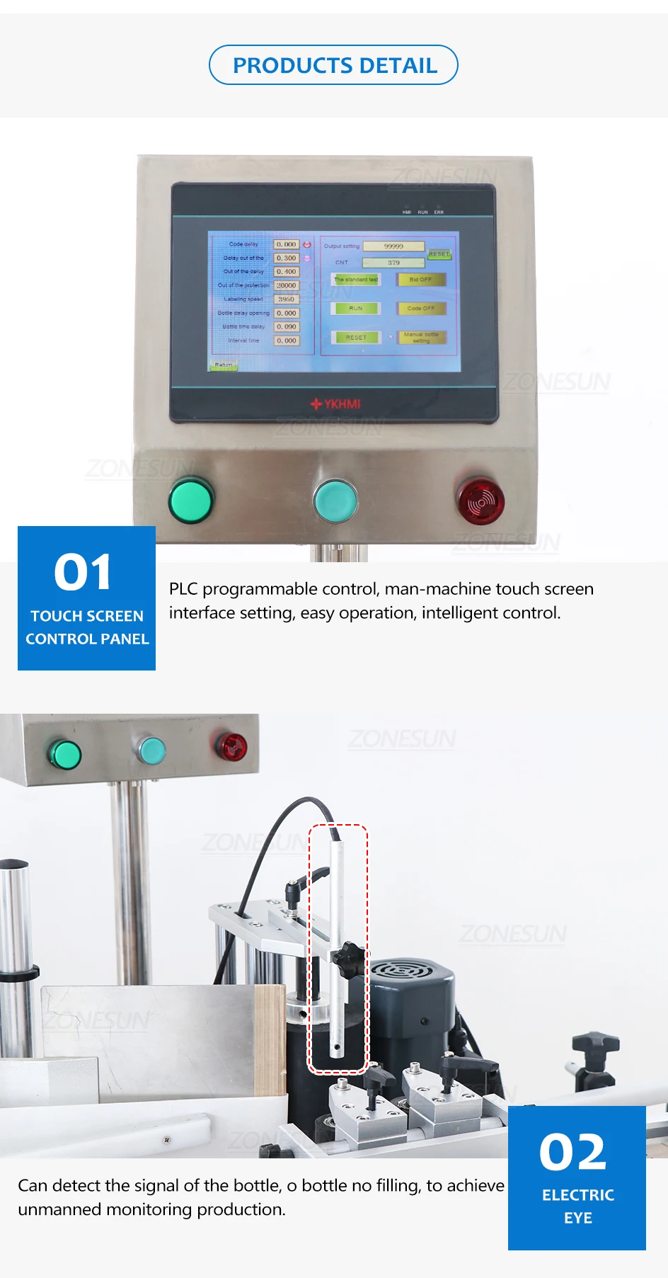 ZONESUN Automatic Labeling Machine Round Glass Plastic Bottle Jar Vial Production ZS-TB260S