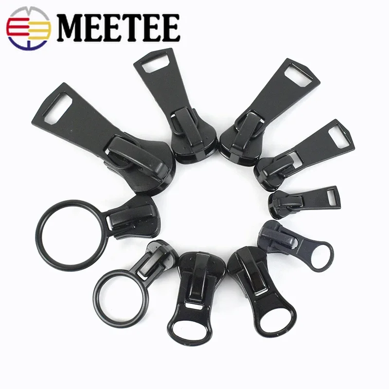 Meetee 10pcs 3# 5# 8# 10# 15# Zipper Sliders for Resin Zips Clothes Jacket Zippers Head Repair Kit DIY Sewing Zip Slider Puller