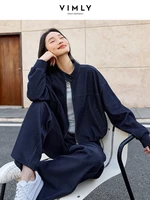 VIMLY 2 Piece Pant Set Woman Casual Outfits Women's Pant Suit 2025 Blue Stand-up Collar Jacket and Trouser Female Clothing A0119 - Image 2