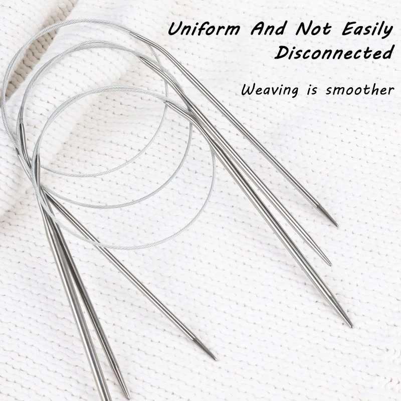 60-120cm 원형 스웨터 바늘 스테인리스 스틸 뜨개질 바늘 세트 DIY 직조 핀 바늘 공예 도구 (스웨터 실용)
