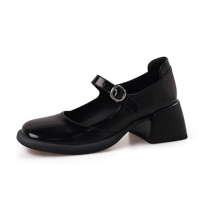 Autumn Elegant Ladies Pumps Fashion One-line Buckle Ladies Square Heels Women Shallow Party Shoes High Heels Shoes Round Toe