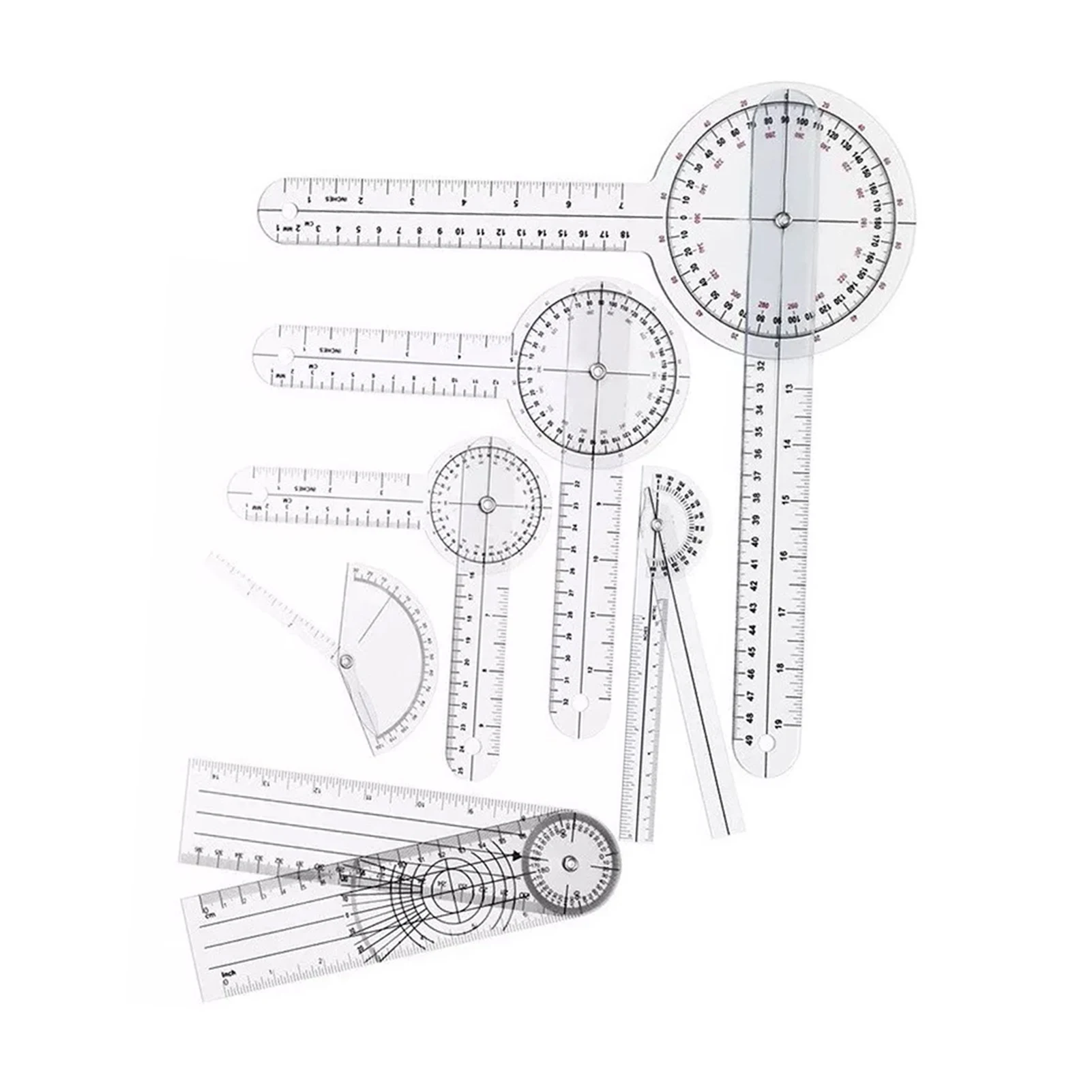 Digital Angle Protractor Angle Measuring Tool Angle Protractor 6PCS Medical Goniometer Set PVC Transparent Clear Scale Wear Resistant Angle Ruler for Orthopedics