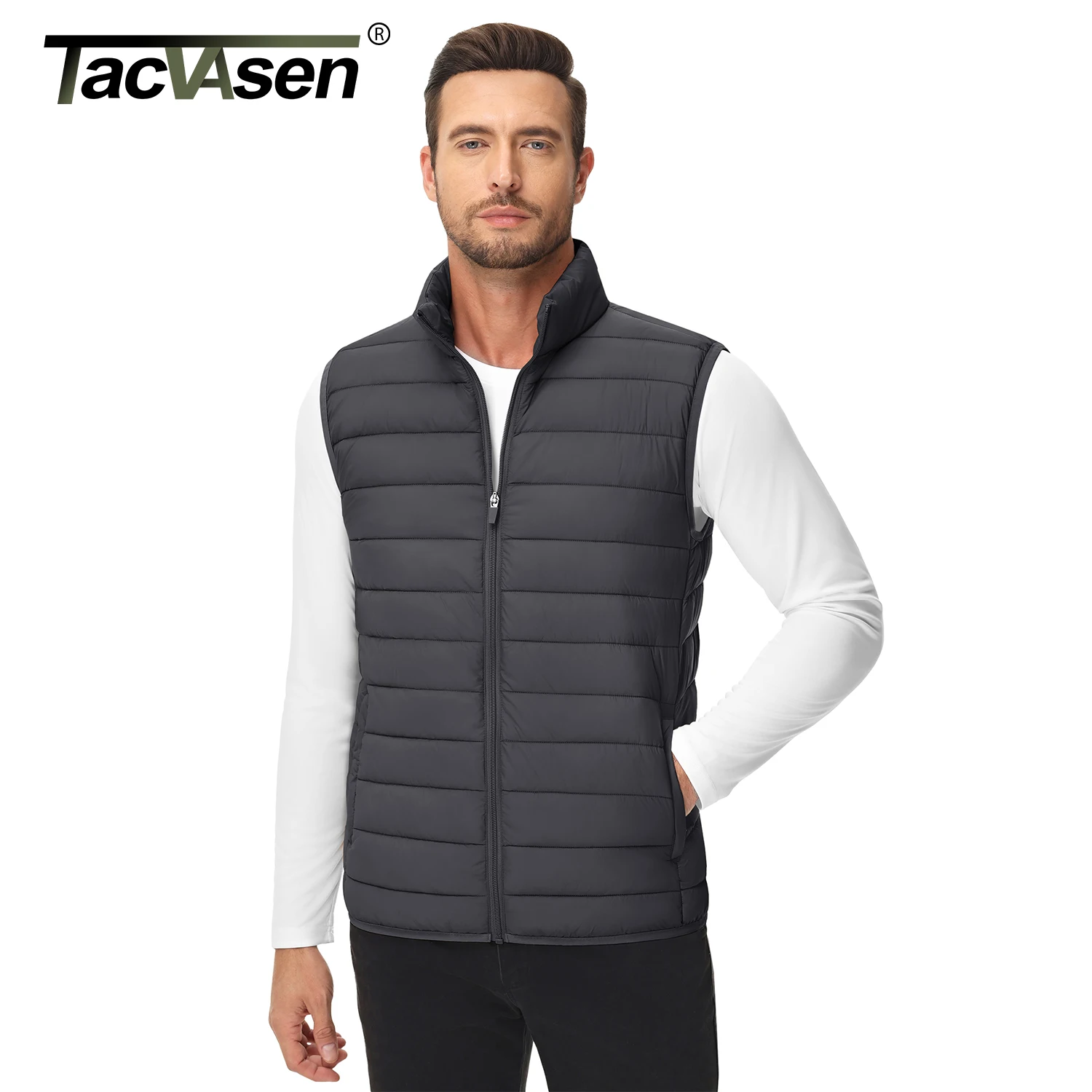 TACVASEN Lightweight Puffer Vest Mens Windproof Vest Sleeveless Winter Jacket Casual Coat Warm Thicken Waistcoat Streetwear puffer jacket