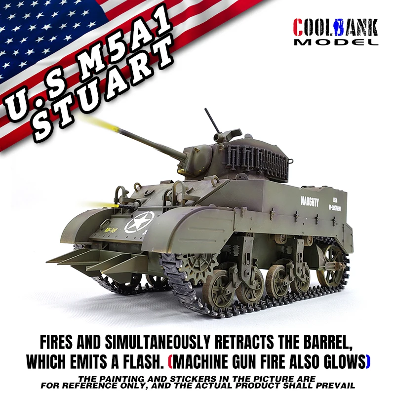 Remote Control Tank RC Tank 1/16 USA Stuart M5A1 Isoscale simulation model Open cannon barrel retractable