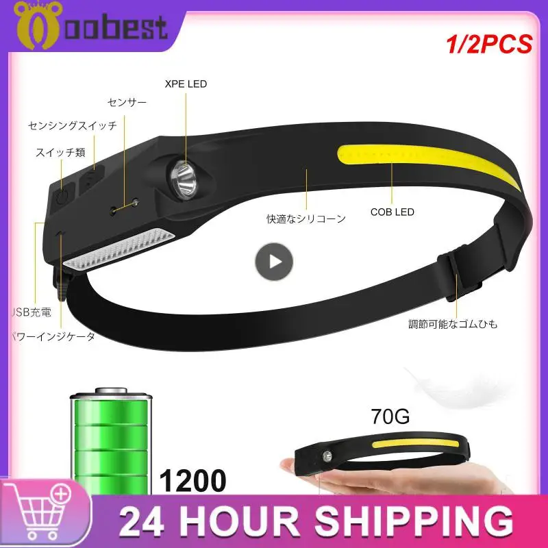

1/2PCS NineLeaf Waterproof COB LED Head Lamp Motion Sensor Headlamp Portable Flashlight Comfortable USB Rechargeable Head