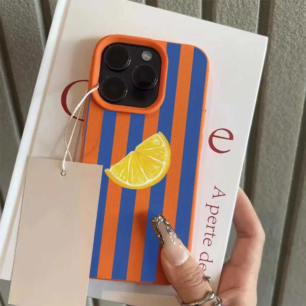 Blue White Striped Lemon Silicone Matte Phone Case - Soft Shockproof Cover