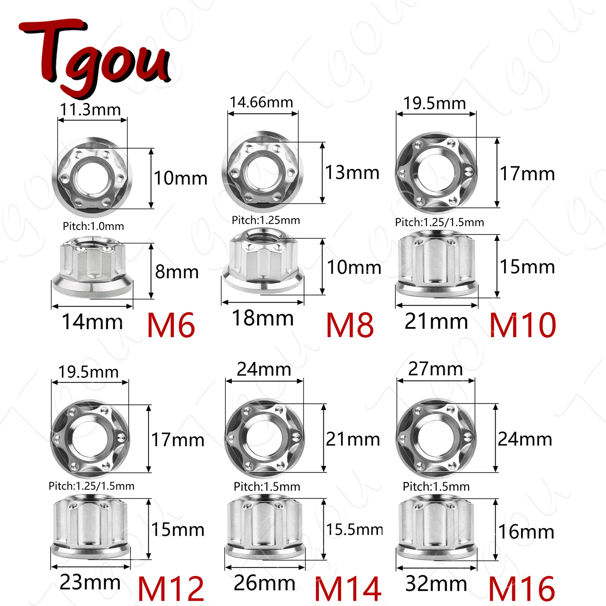 8pcs Titanium Flange Nuts for Motorcycle Bicycle Car