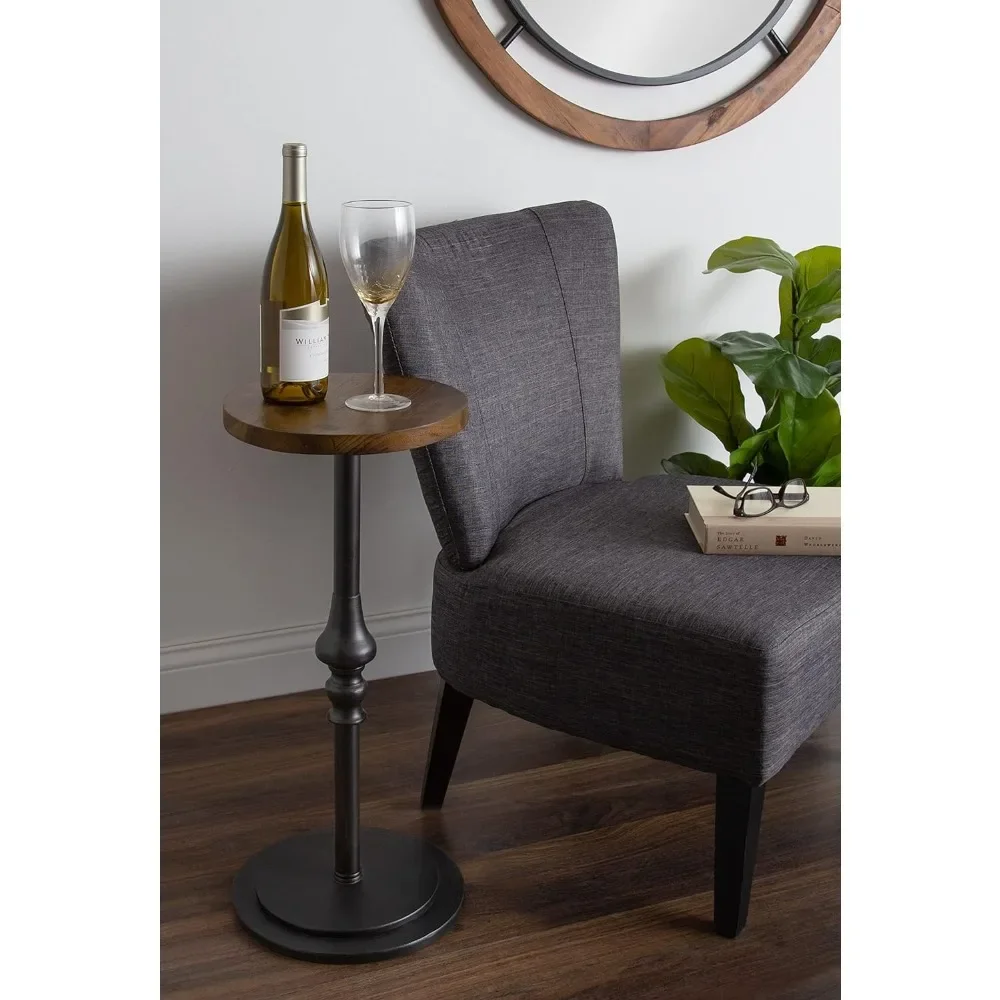 

Coffee table rustic caramel and black, decorative pedestal table for smaller living areas, brown and black