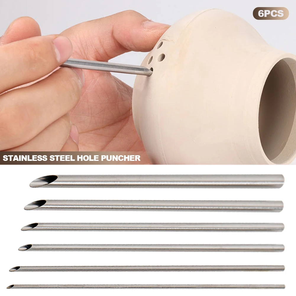 6pcs/set Stainless Steel Hole Puncher for Pottery Clay Holing Sculpture Carving Cutting Puching Tools Pot Vase Moldeling Tool pottery sculpting tools clay sculpting tools pottery tools clay craft tool