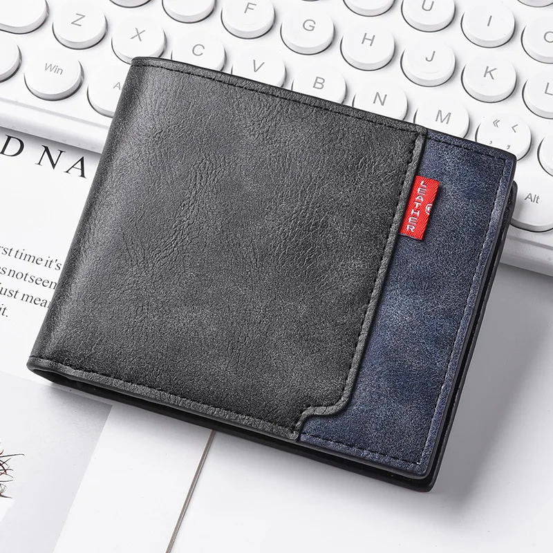 New men's frosted large capacity wallet, business triple fold thin zipper, soft leather wallet, short wallet