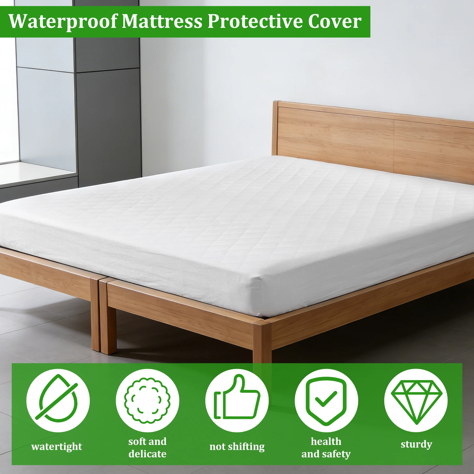 Waterproof Mattress Cover 150x200CM Queen Size Mattress Protector Cover with Elastic Bandage Breathable Washable Mattress Topper