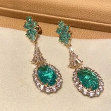 

DIWENFU Luxury Ocean Natural Emerald Gemstone Earring Real S925 Sterling Silver Retro Emerald Water Drop Earring party Orecchini