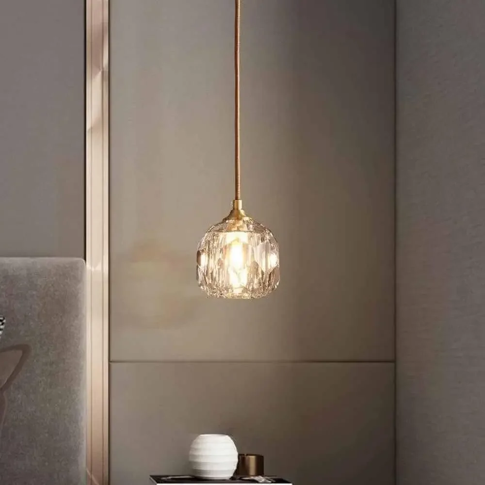 

Crystal Pendant Light Modern Led Bedside Suspension Lamp Height Adjustable Hanging Lamp Single Head Glass Hanging