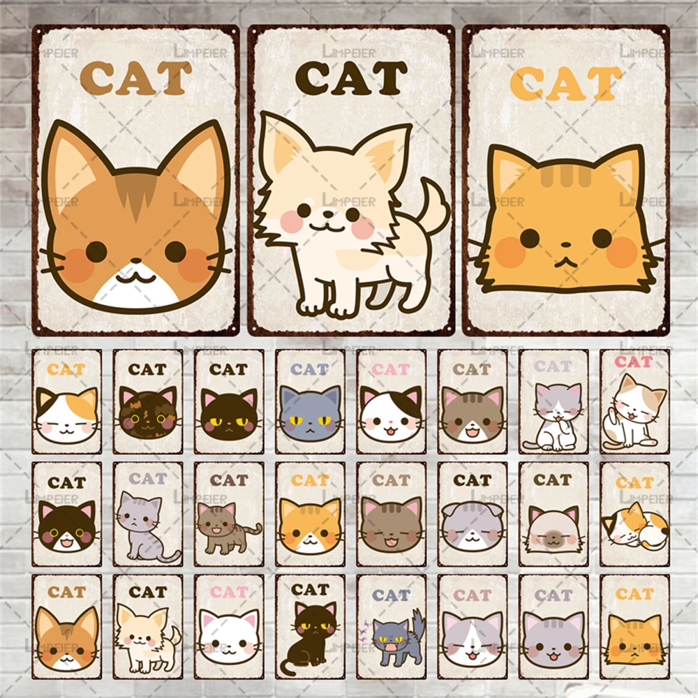 

Жестяной знак с мультяшным котом, милые животные, мультяшный металлический постер с кошками разных пород, жестяная Оловянная наклейка в стиле ретро, декор для домашних животных