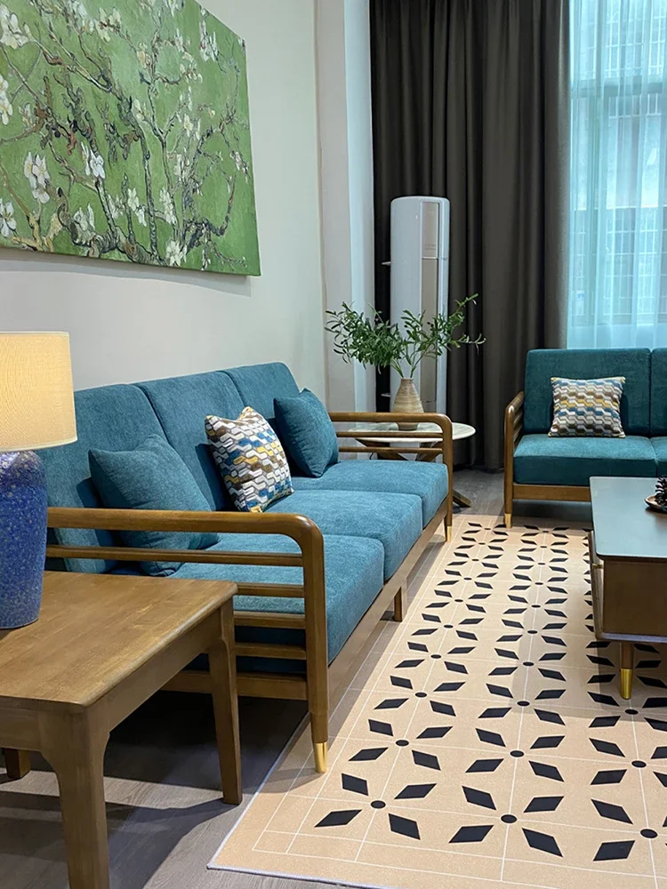 

Простой, яркий и экстравагантный Новый Китайский грецкий орех цельнодеревянный диван дзен для гостиной современный тканевый диван комбинированная мебель