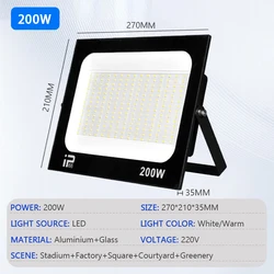Weatherproof LED Floodlight for Outdoor Spaces - Versatile Path and Spotlight Lamp (200W-White Light)