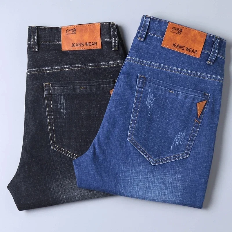 Men'S Blue Black Trendy Denim Shorts Summer New Business Casual Stretch Straight Cowboy Shorts  Male Brand Slim Pants