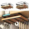 Kitchen Hanging Organizer Rack with Hooks Under Cupboard Paper Towel Rags Hanger Cutting Board Pot Cover Holder Storage Shelf 5