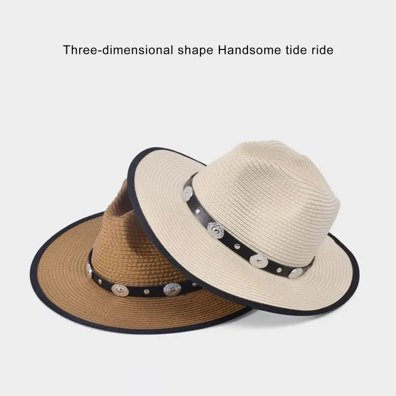 Beach Hat ﻿Summer Natural Wheat Straw Big Brim Flat Top Visor Sunshade Hats