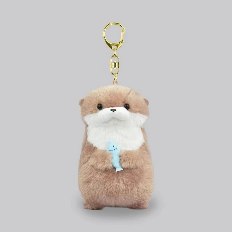 Plush Keychain Cute Otters Holding Fish Plush Keyrings Lightweight Hanging Pendant Props School Bag Key Wallet