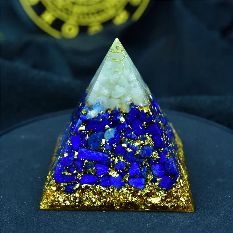 Orgonite Pyramid Sahasrara Chakra Aura White Crystal Lapis Resin Crafts Yoga Healing Orgon Pyramid Jewelry Home Decor Ornament