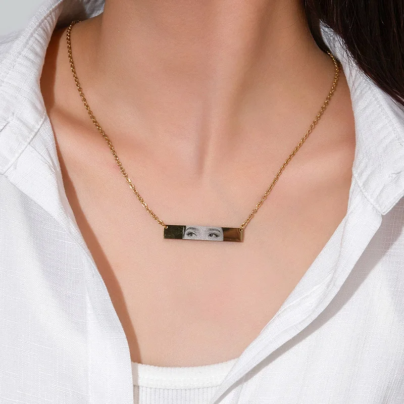 Personalized Custom Stainless Steel Engrave Eye Rectangle Necklace