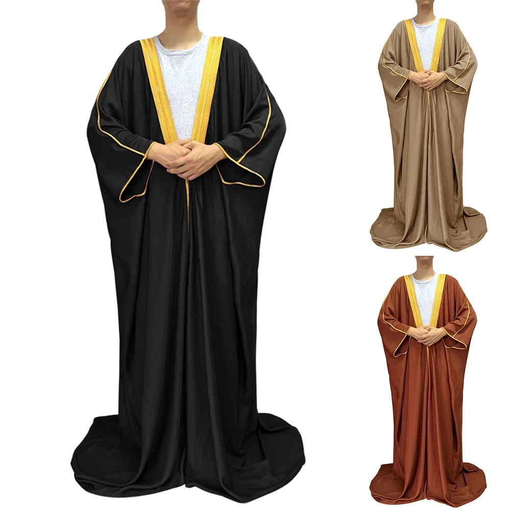 

Quality Men Arabian Cloak Bisht Thobe Eid Abaya Muslim Cloth Long Sleeve Robe