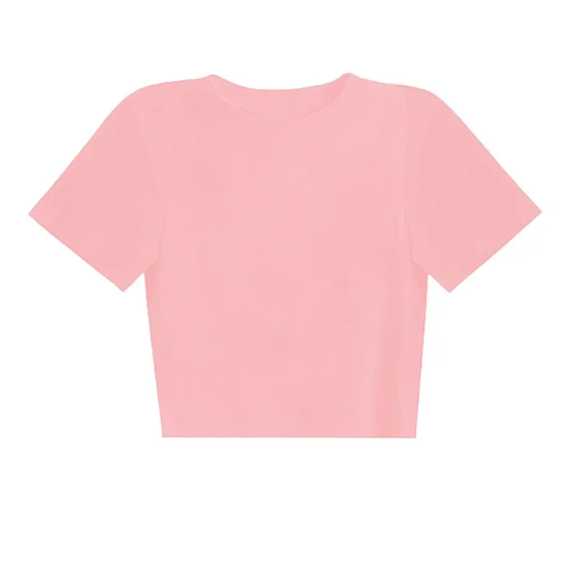 صيف 2025 الصلبة الأساسية قصيرة الأكمام المرأة التي شيرت عادية أسود أبيض موضة المحاصيل تي شيرت السيدات موضة الكورية تي شيرت 5