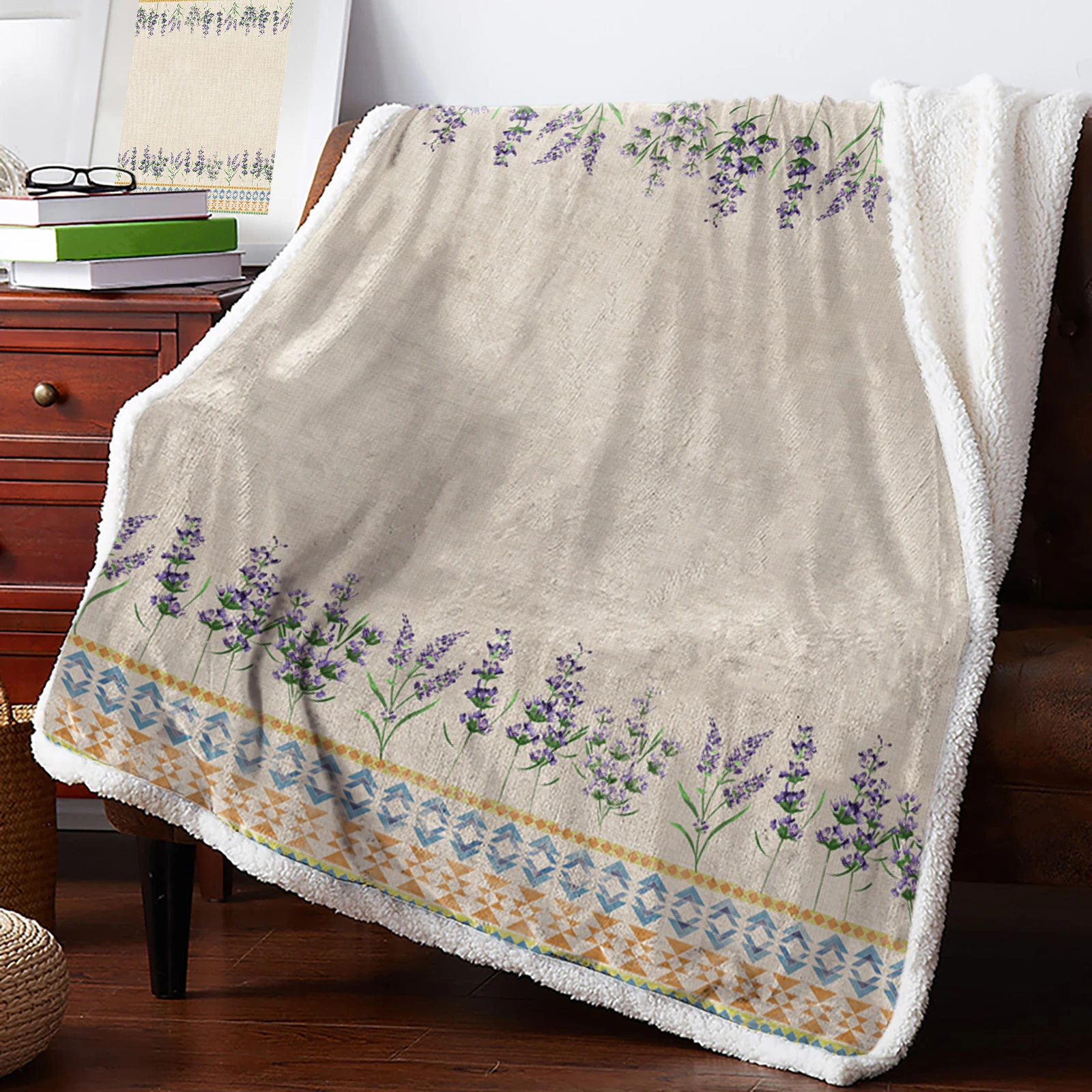 Lavender Flowers Bohemia Cashmere Blanket Winter Warm Soft Throw