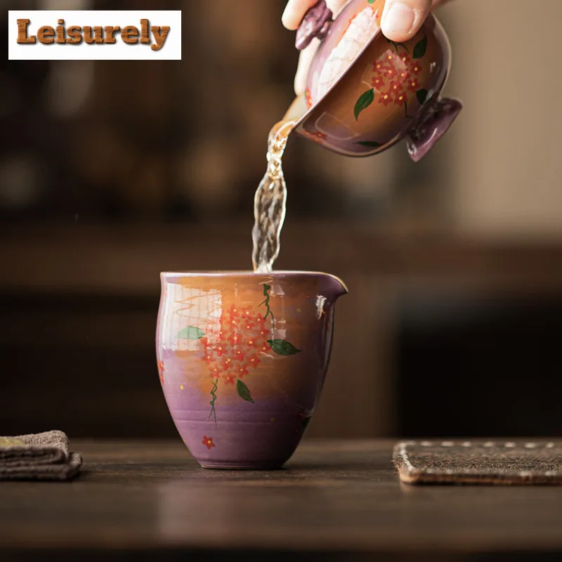 140ml Hand Drawn Small Flower Tea Pitcher Pour Tea Cha Hai Dispenser Justice Cup Oolong Tea Fair Mug Tea Ceremony Supplies Gift