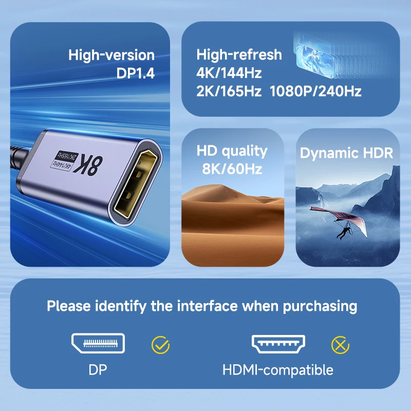 Hagibis USB C-÷ Ʈ 1.4 ̺, Ʈ 3/4, 8K @ 60Hz, 4K @ 144Hz DP,  2K165Hz, ƺ  , iMac XPS